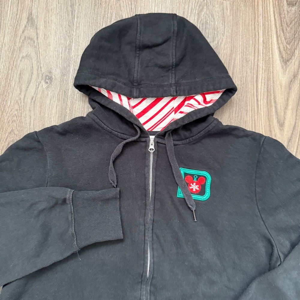 Disney Mickey Christmas "Tis the Season to be Jolly" Zip Up Hoodie XL Black